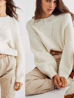 FREE PEOPLE Carter Pullover Sweater in Ivory  - S